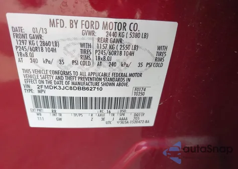 2013 Ford Edge Sel из США, поврежденный, VIN 2FMDK3JC8DBB62710